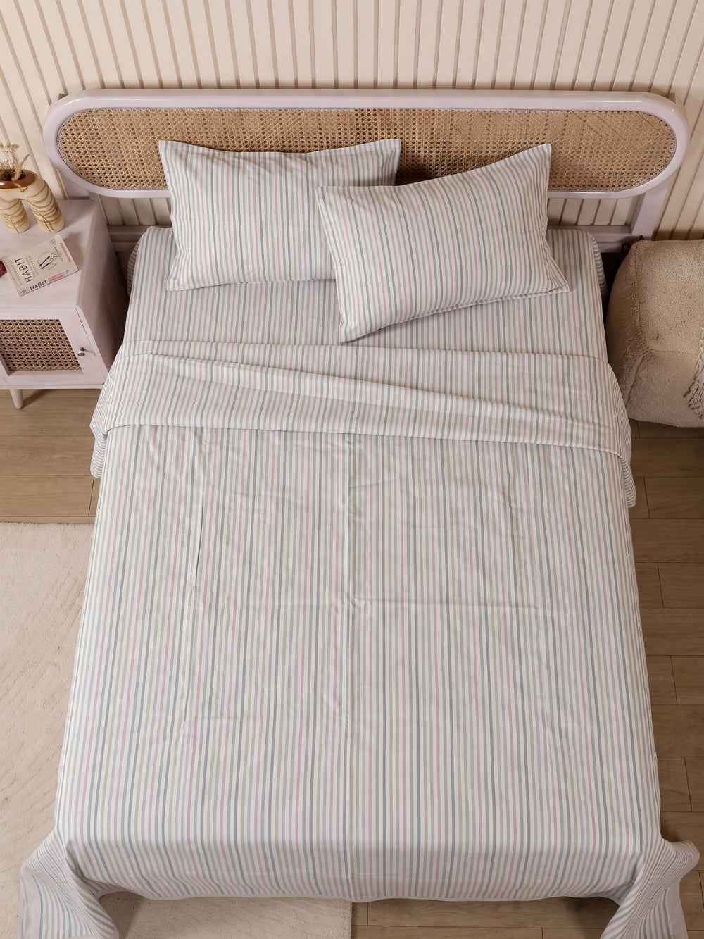 Sage Stripe — 3 Piece Bedsheet Set