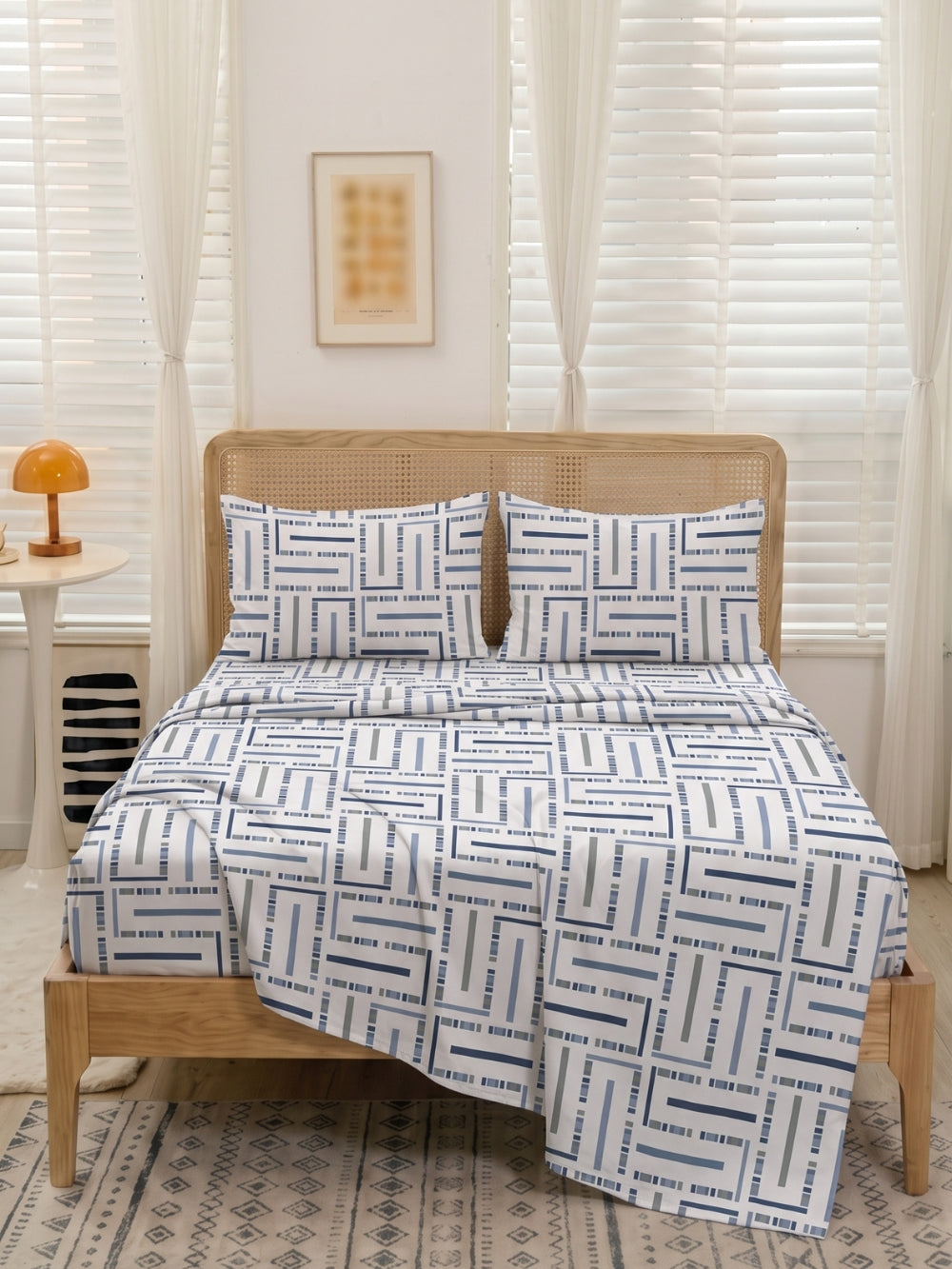 Blue Geometric — 3 Piece Bedsheet Set