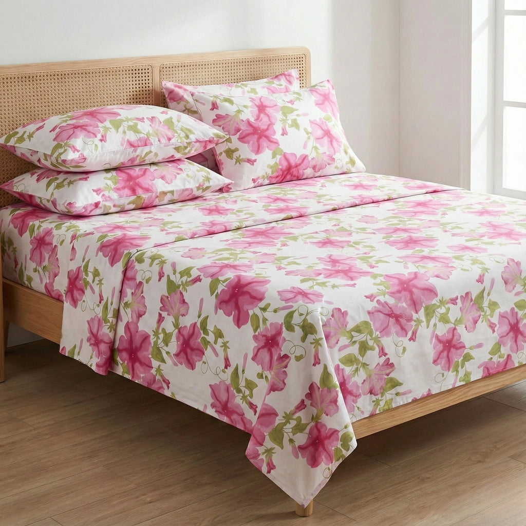 Charming Pink Floral Bedding Set in Cotton Sateen – Soft and Luxurious for Your Bedroom