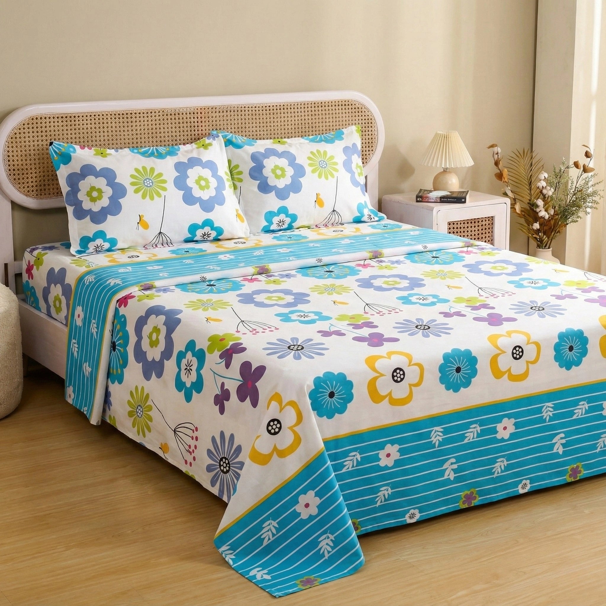 Floral Garden Percale Cotton Bedding | 1 x Sheet & 2 x Pillowcases