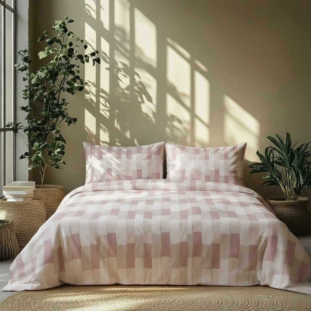 Pastel Mosaic | Pure Cotton Satin Bed Sheet Set | Aaram by SS Fabric