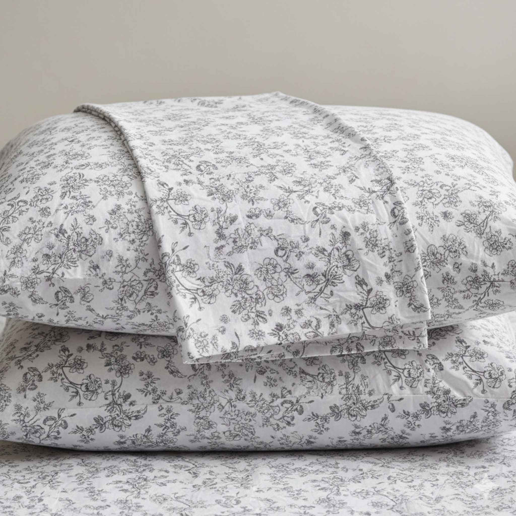 Floral patterned bedding set on a neutral background