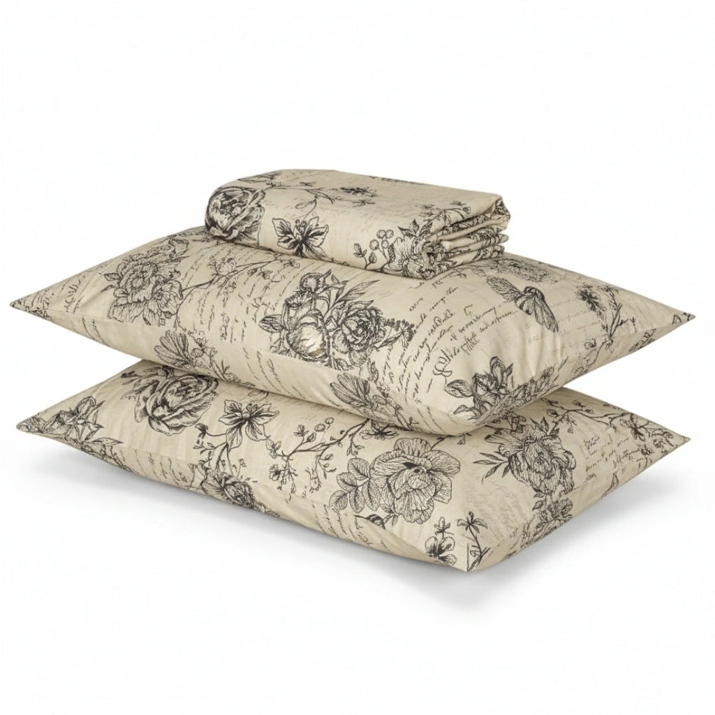 Floral patterned bedding set on a white background