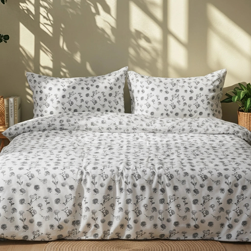 Silver Bloom 100% Pure Cotton Bed Sheet Set – Premium Edition
