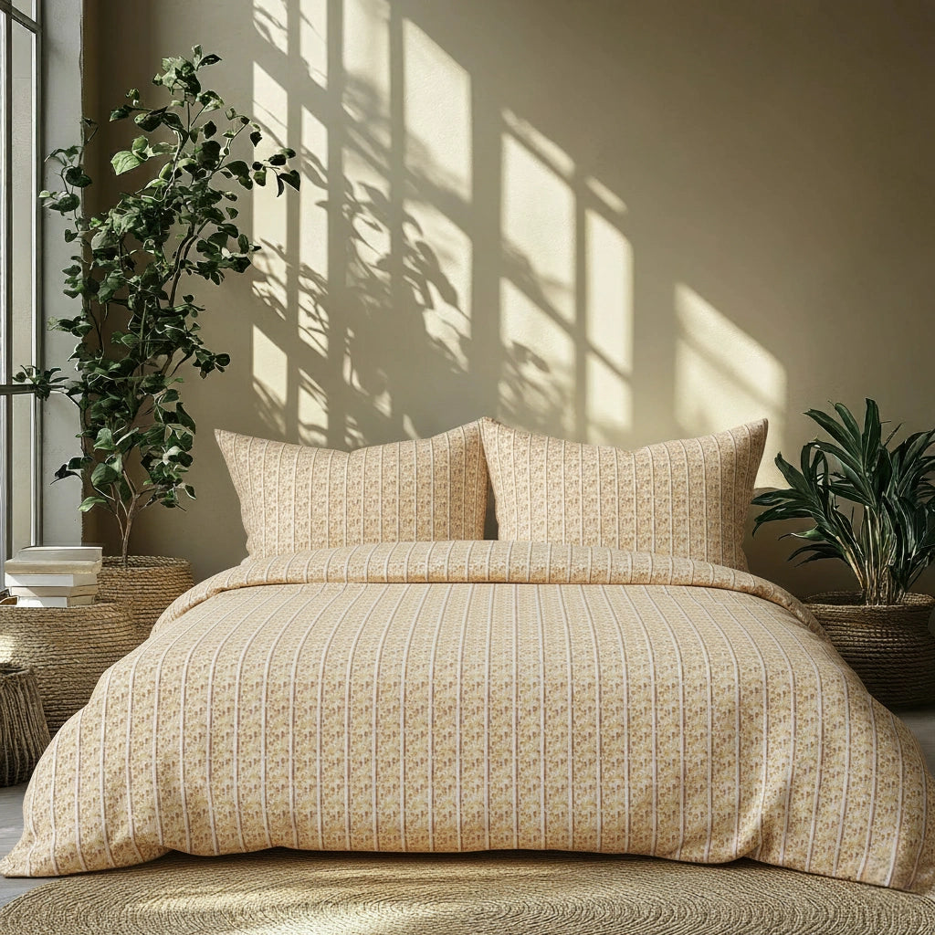 Golden Stripes 100% Pure Cotton Bed Sheet Set – Premium Edition