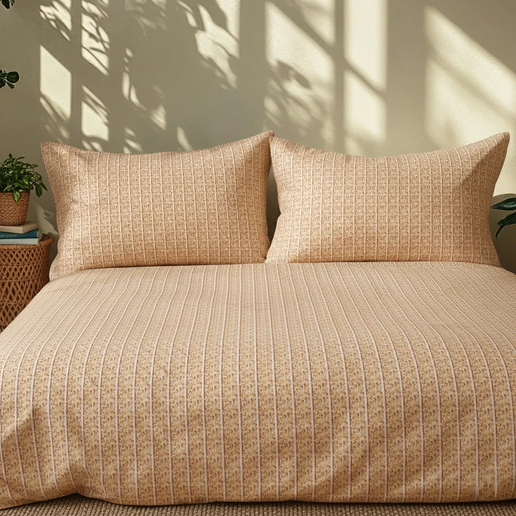 Golden Stripes 100% Pure Cotton Bed Sheet Set – Premium Edition