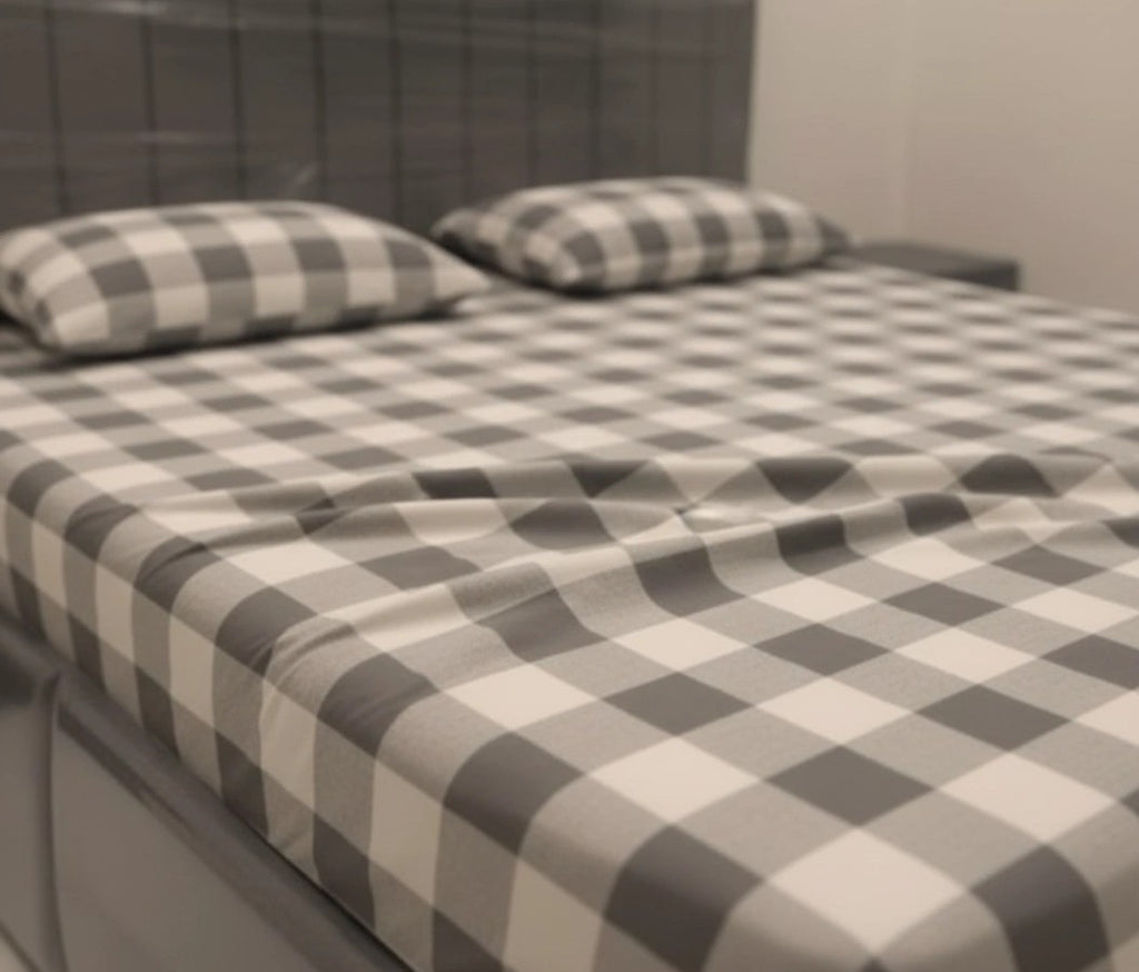 Nordic Grey Check – 100% Cotton Percale Bedsheet Set