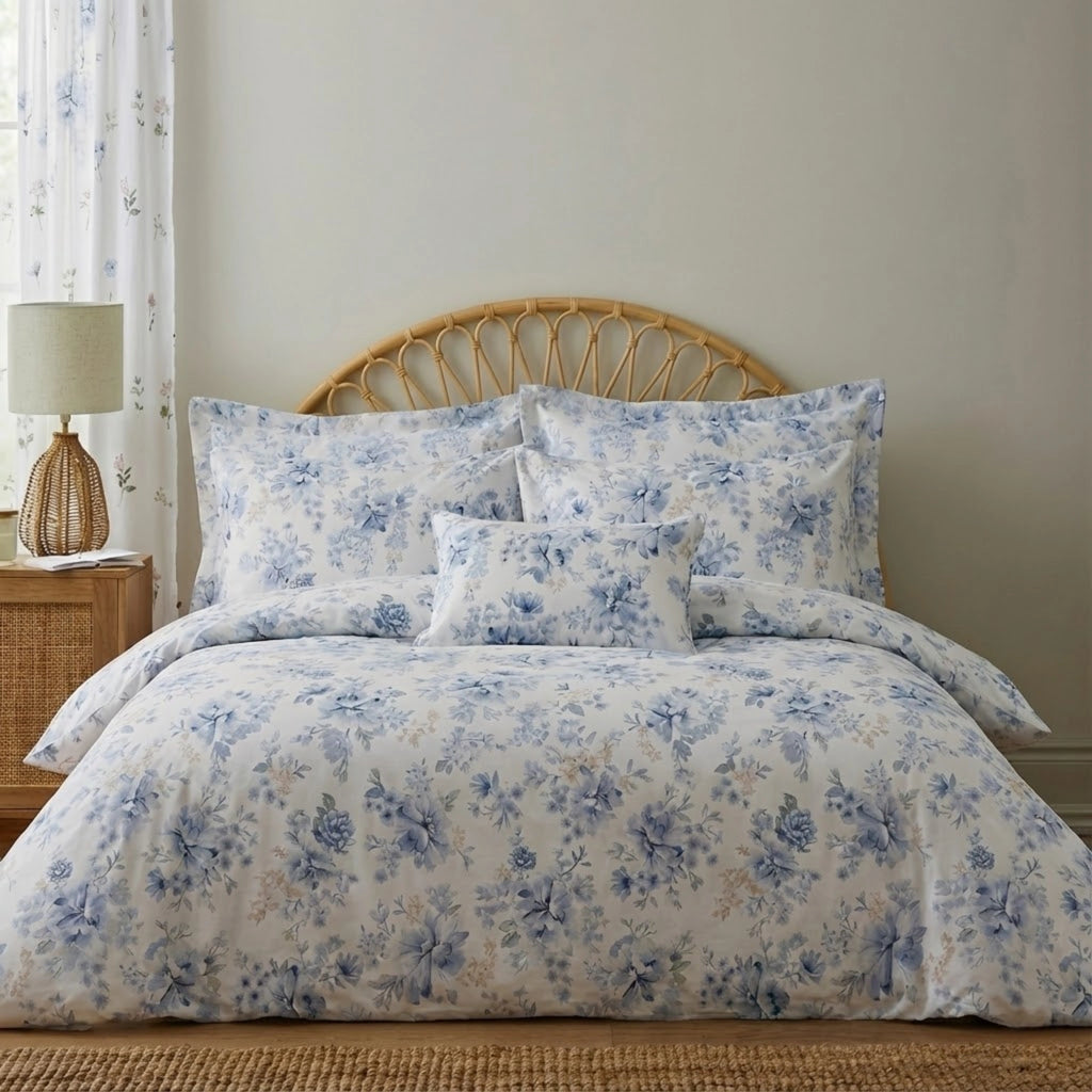 Blue Blossom Percale Cotton Bedding | Premium Bedding