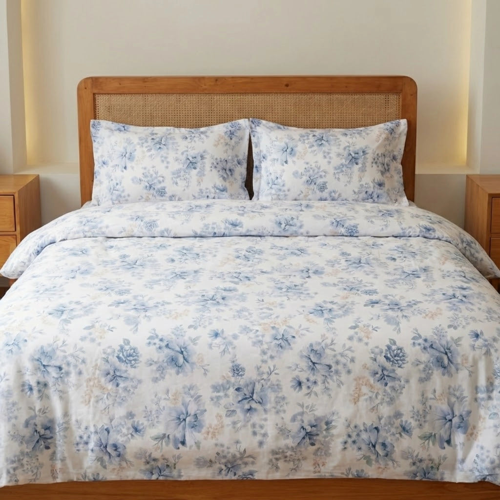 Blue Blossom Percale Cotton Bedding | Premium Bedding