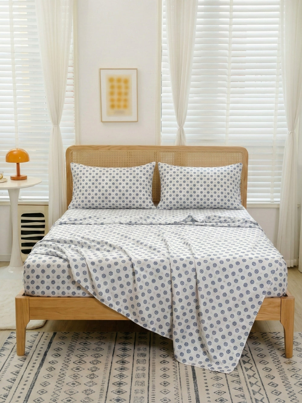 Grey Floral Cotton Blend Bedsheet Set – Soft & Comfortable