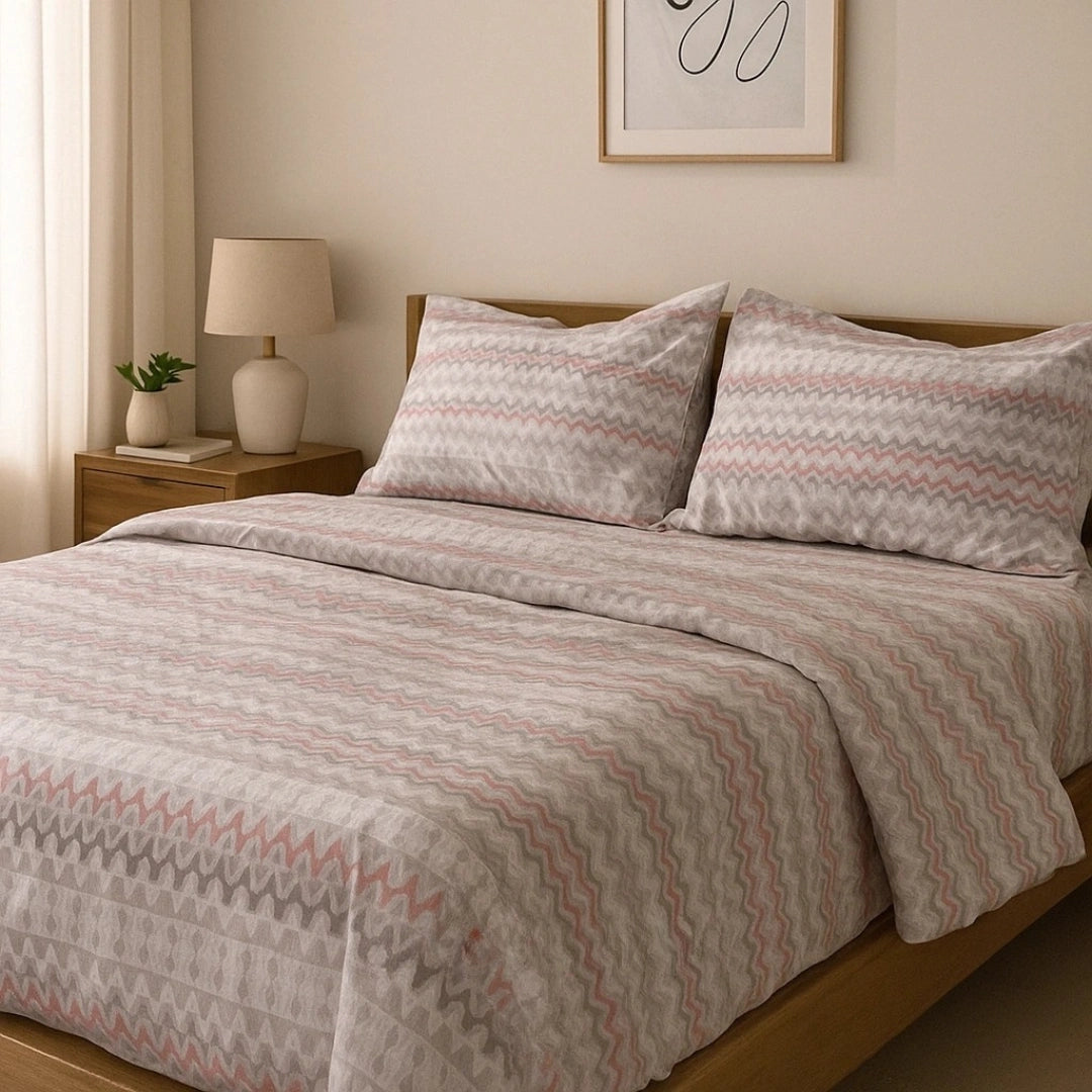 Multicolor Chevron 100% Pure Cotton Bed Sheet Set – Premium Edition