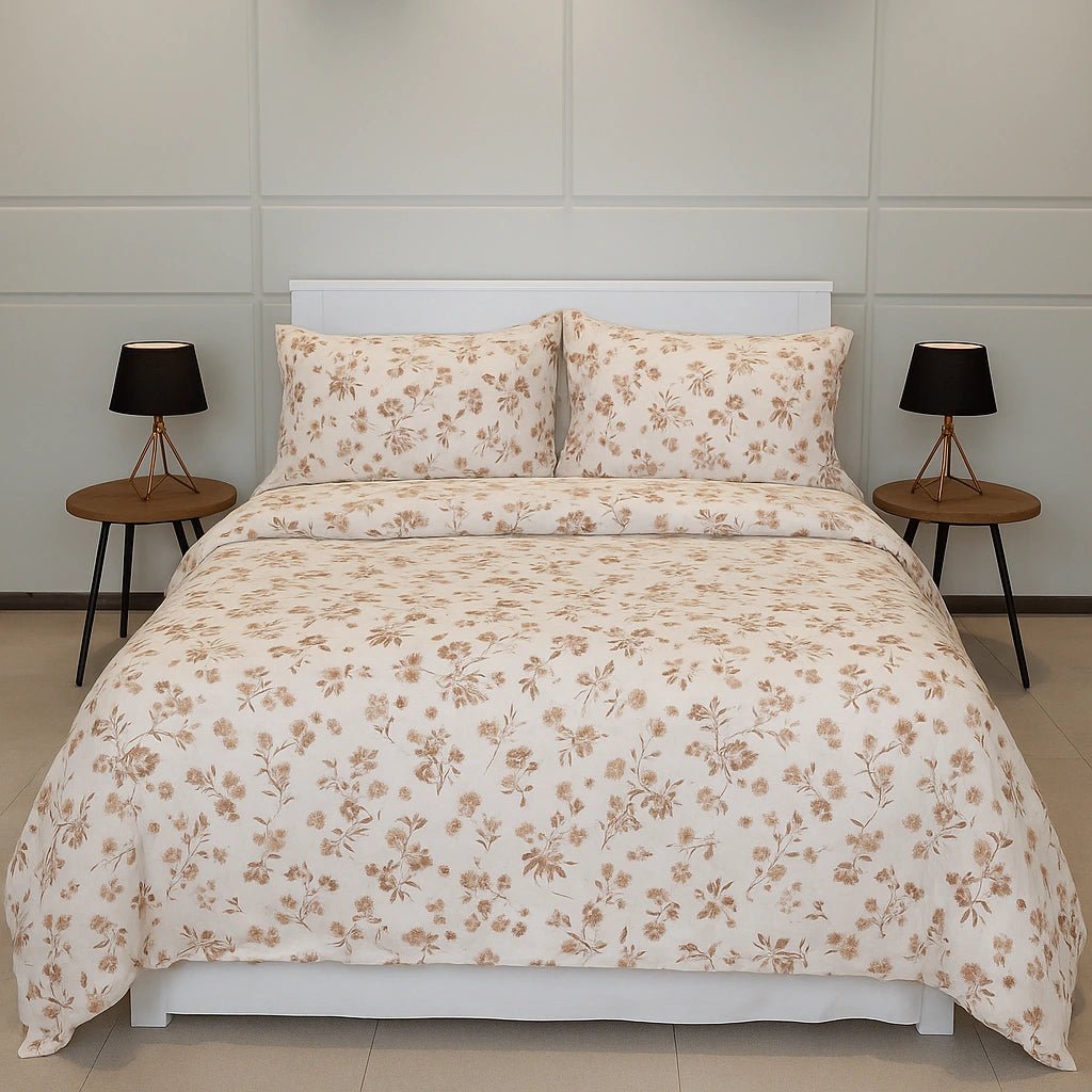 Sandstone Bloom 100% Pure Cotton Bed Sheet Set – Premium Edition