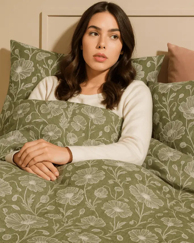 Sage Green Floral 100% Pure Cotton Bed Sheet Set – Premium Edition