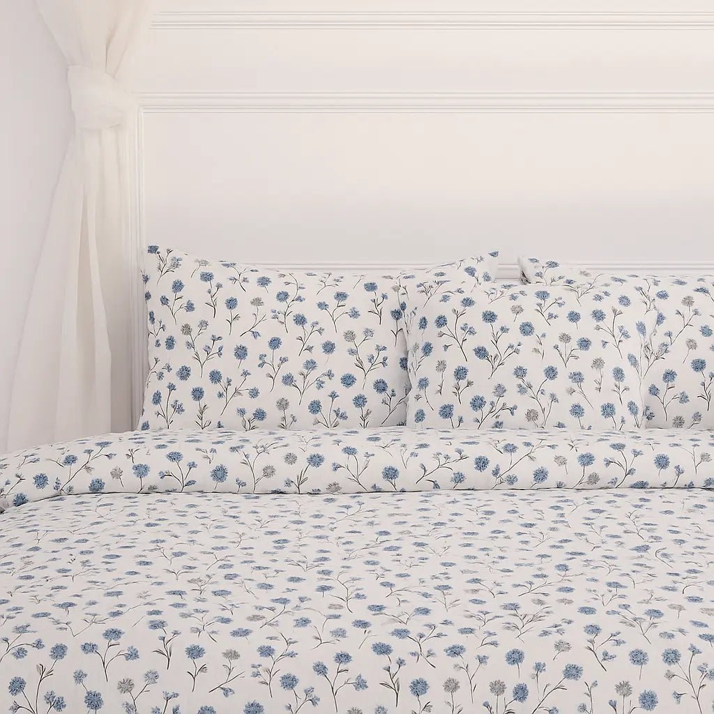 Azure Bloom 100% Pure Cotton Bed Sheet Set – Premium Edition