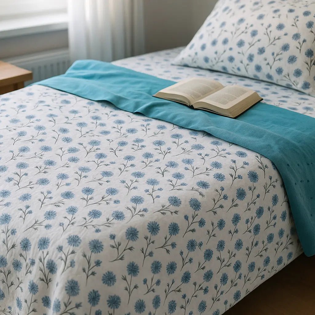 Azure Bloom 100% Pure Cotton Bed Sheet Set – Premium Edition