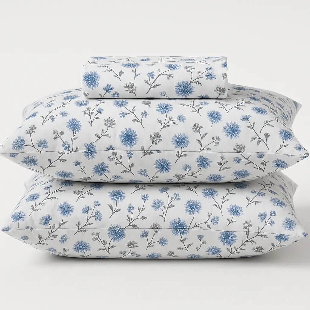 Azure Bloom 100% Pure Cotton Bed Sheet Set – Premium Edition