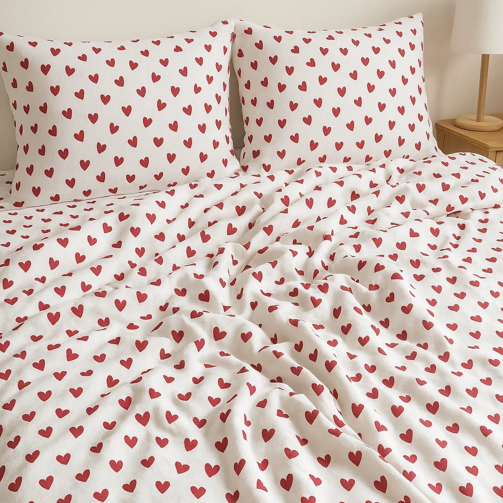 Crimson Hearts 100% Twill Weave Cotton Bed Sheet Set – Premium Edition