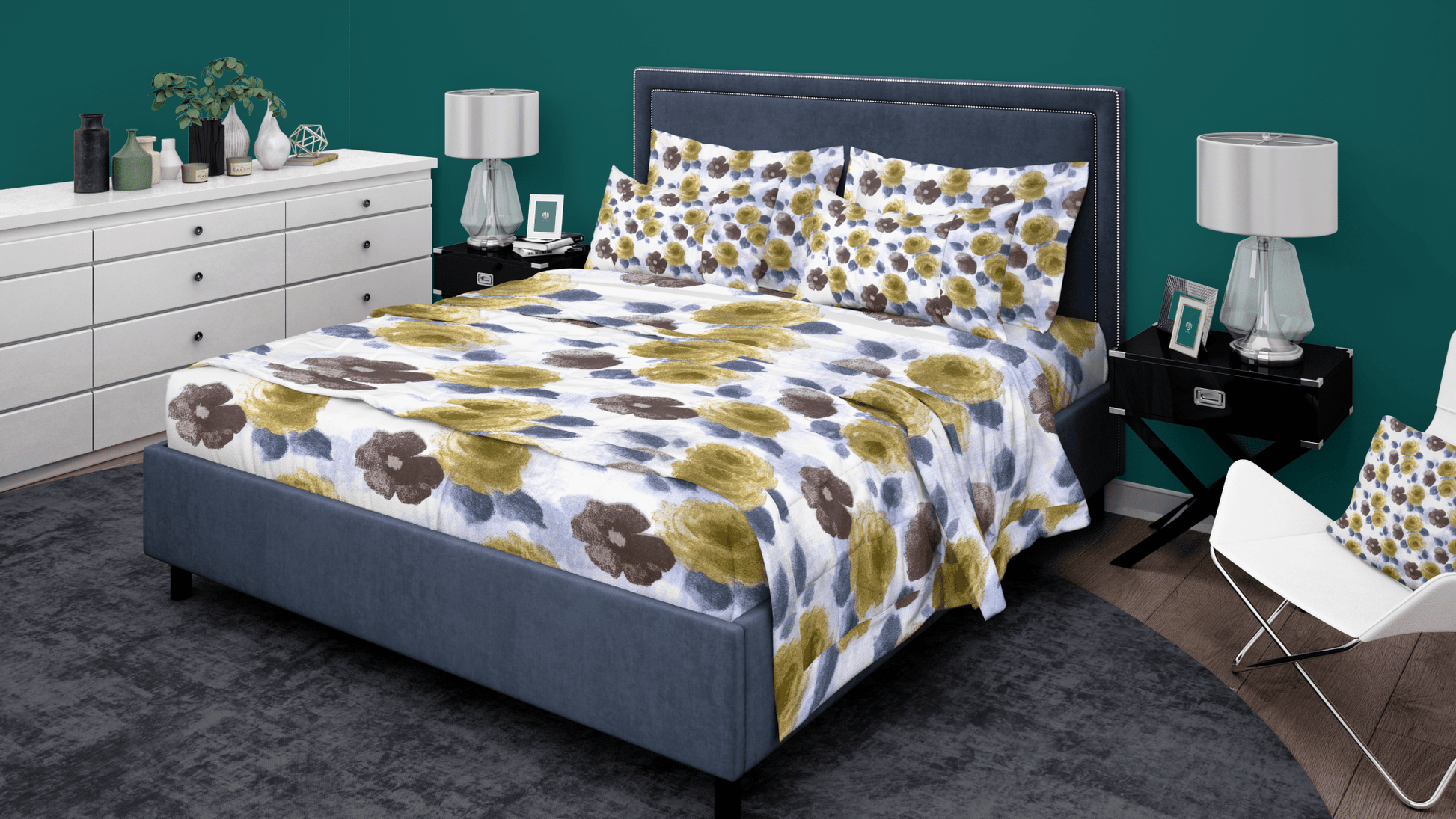 Aqua Rose Floral 100% Pure Cotton Bed Sheet Set | Premium Comfort & Style