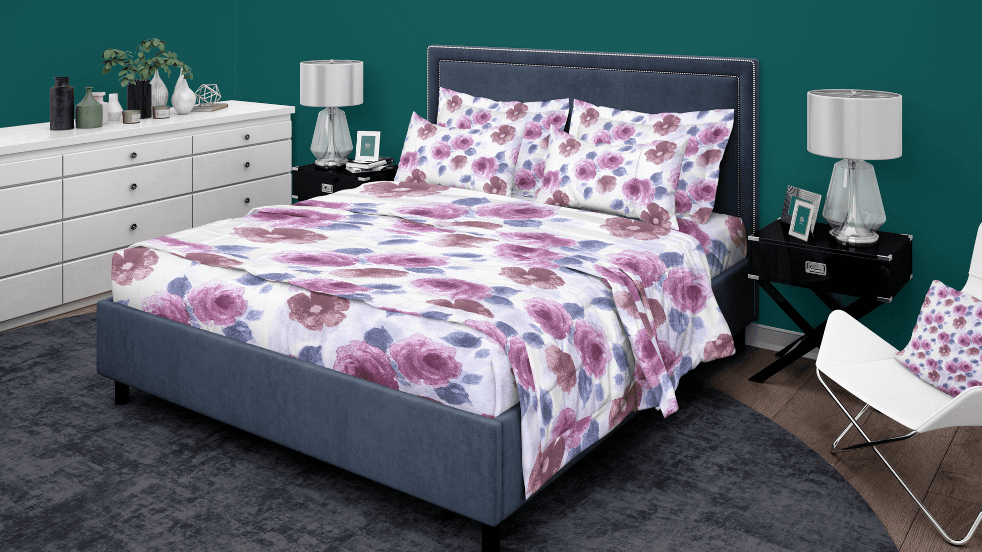 Aqua Rose Floral 100% Pure Cotton Bed Sheet Set | Premium Comfort & Style