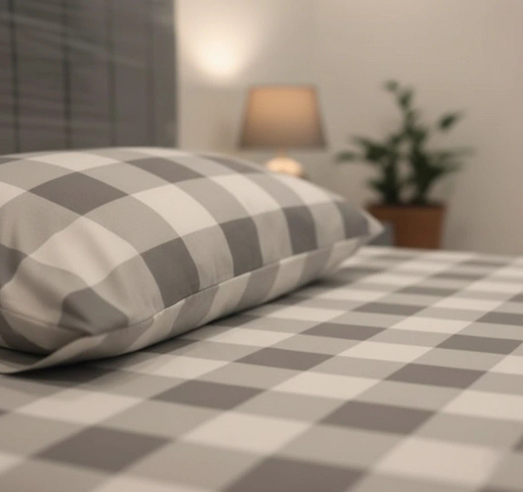 Nordic Grey Check – 100% Cotton Percale Bedsheet Set