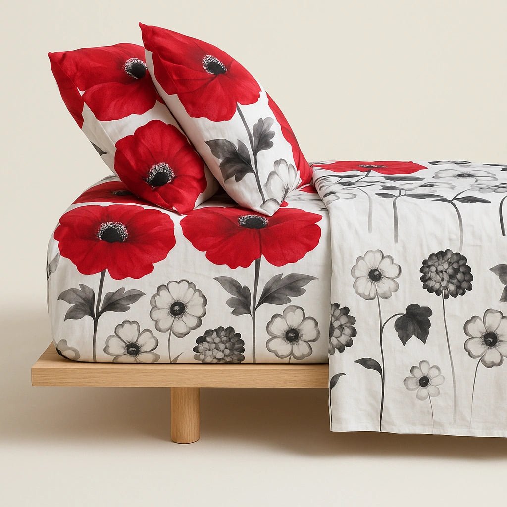 Scarlet Bloom Luxe Bedding – 100% Pure Cotton Bed Sheet Set – Premium Edition