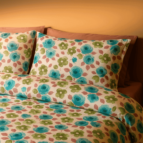 Aqua Rose Floral 100% Pure Cotton Bed Sheet Set | Premium Comfort & Style