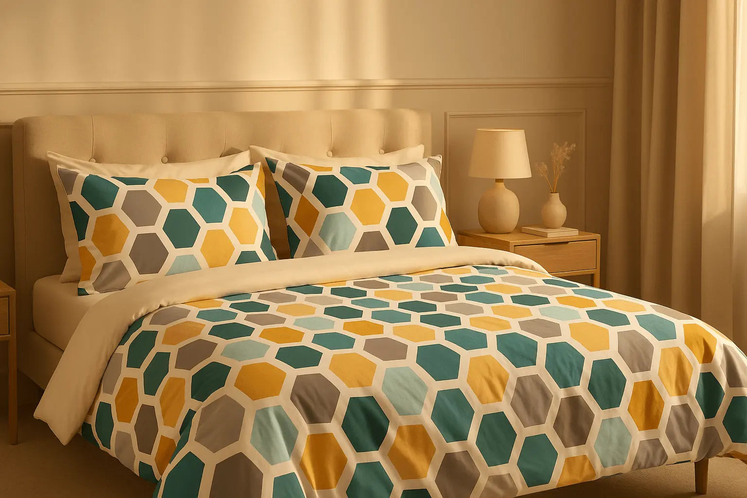 Modern Teal & Mustard 100% Pure Cotton Bed Sheet Set – Premium Edition