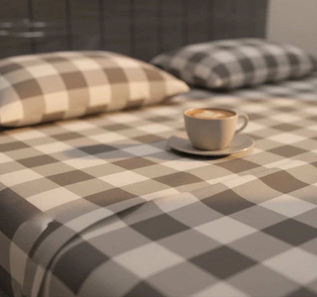 Nordic Grey Check – 100% Cotton Percale Bedsheet Set
