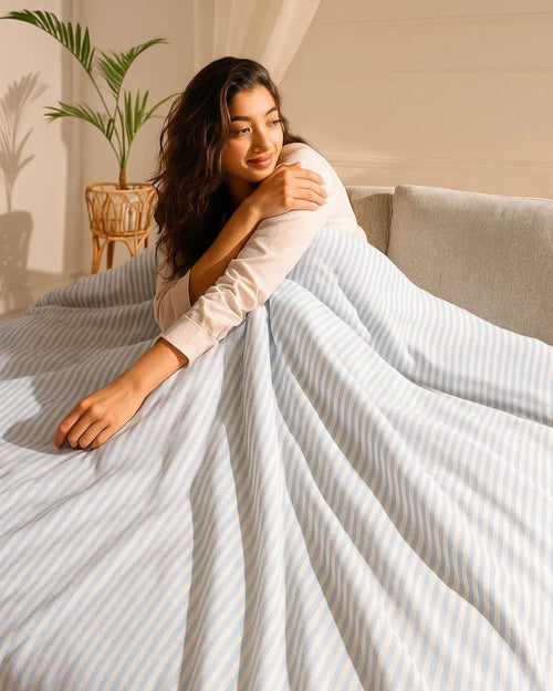 Ice Blue Cotton Satin Bed Sheet Set - Luxe Edition