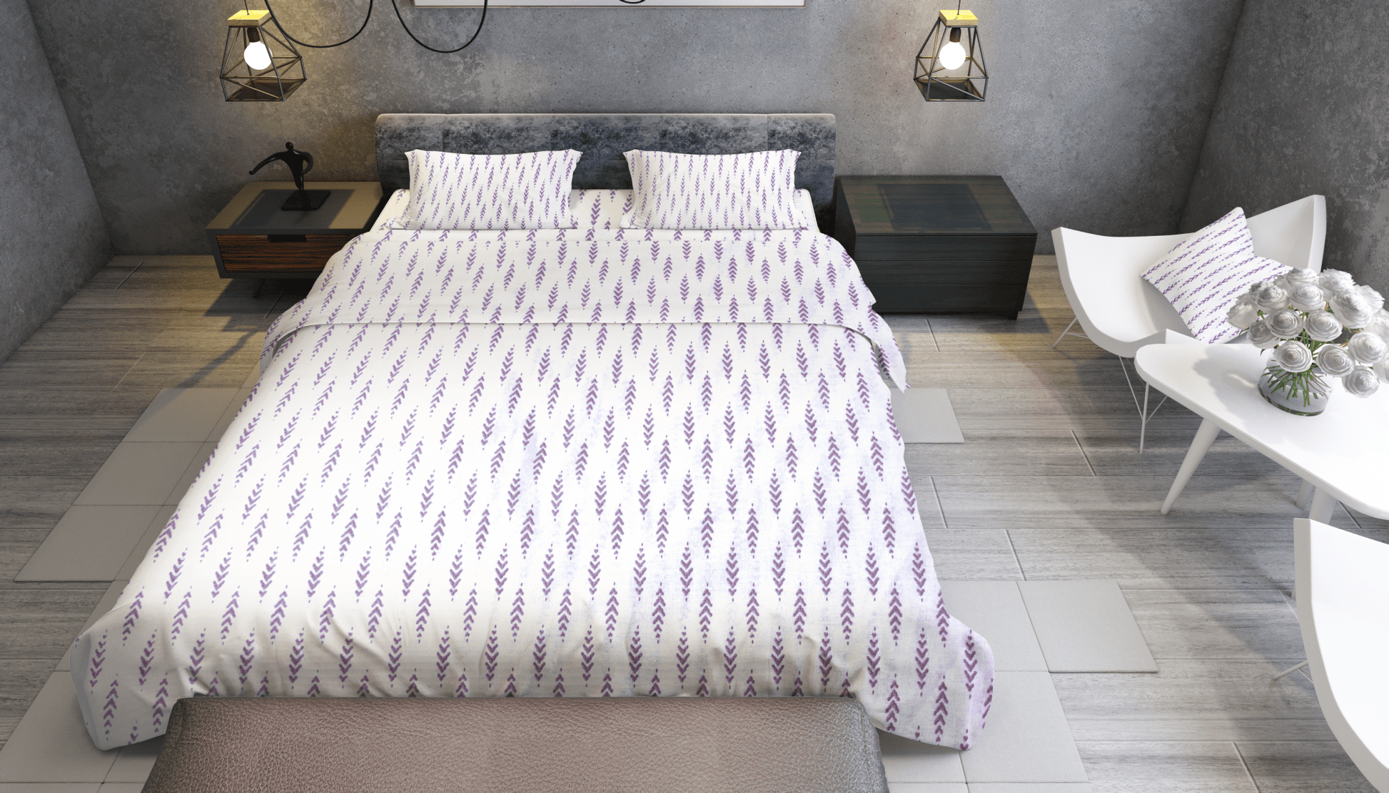 Lavender & White 100% Pure Cotton Bed Sheet Set – Premium Edition
