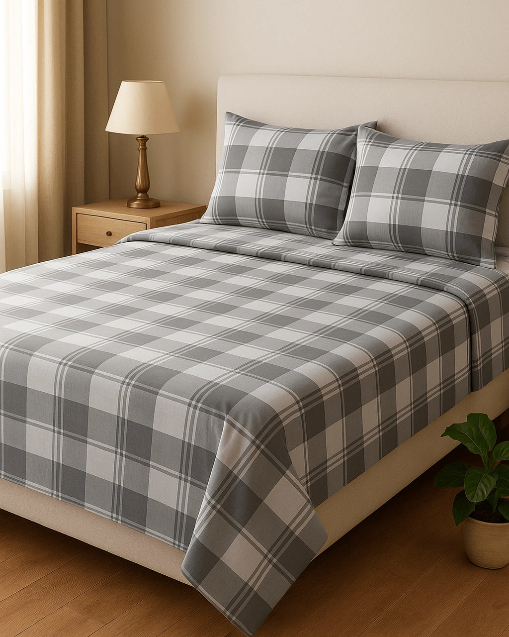 Light Grey 100% Pure Cotton Bed Sheet Set – Premium Edition