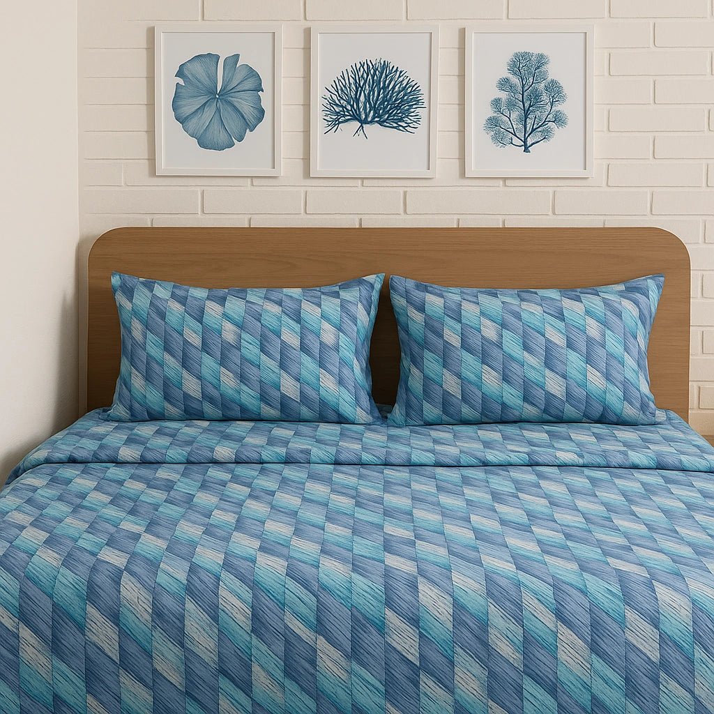 Aqua Wave 100% Pure Cotton Bed Sheet Set – Premium Edition