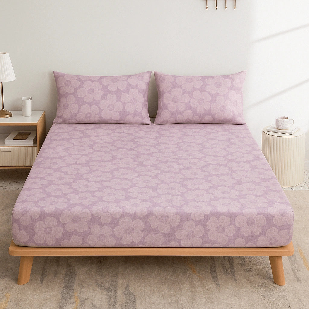 Lilac Floral 100% Pure Cotton Bed Sheet Set – Premium Edition