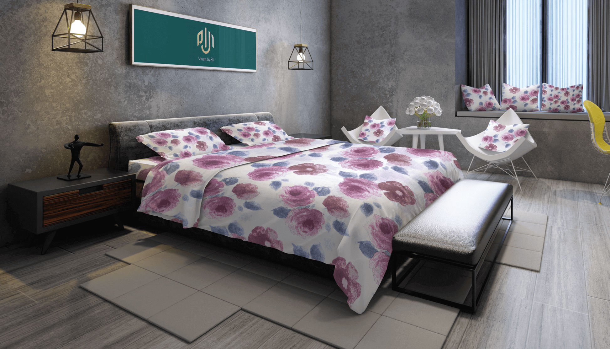 Aqua Rose Floral 100% Pure Cotton Bed Sheet Set | Premium Comfort & Style