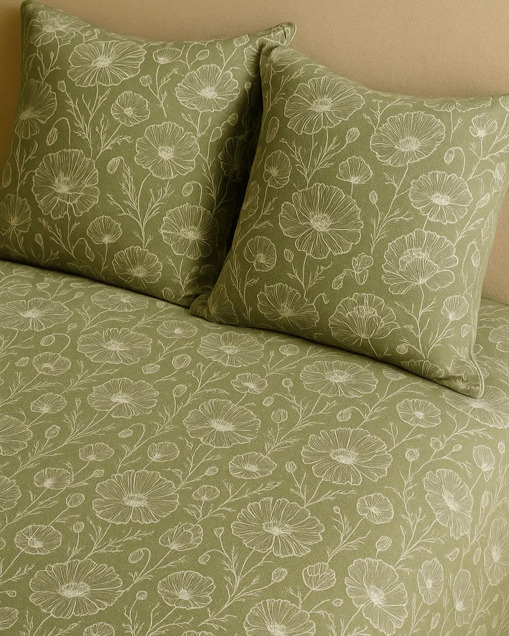 Sage Green Floral 100% Pure Cotton Bed Sheet Set – Premium Edition