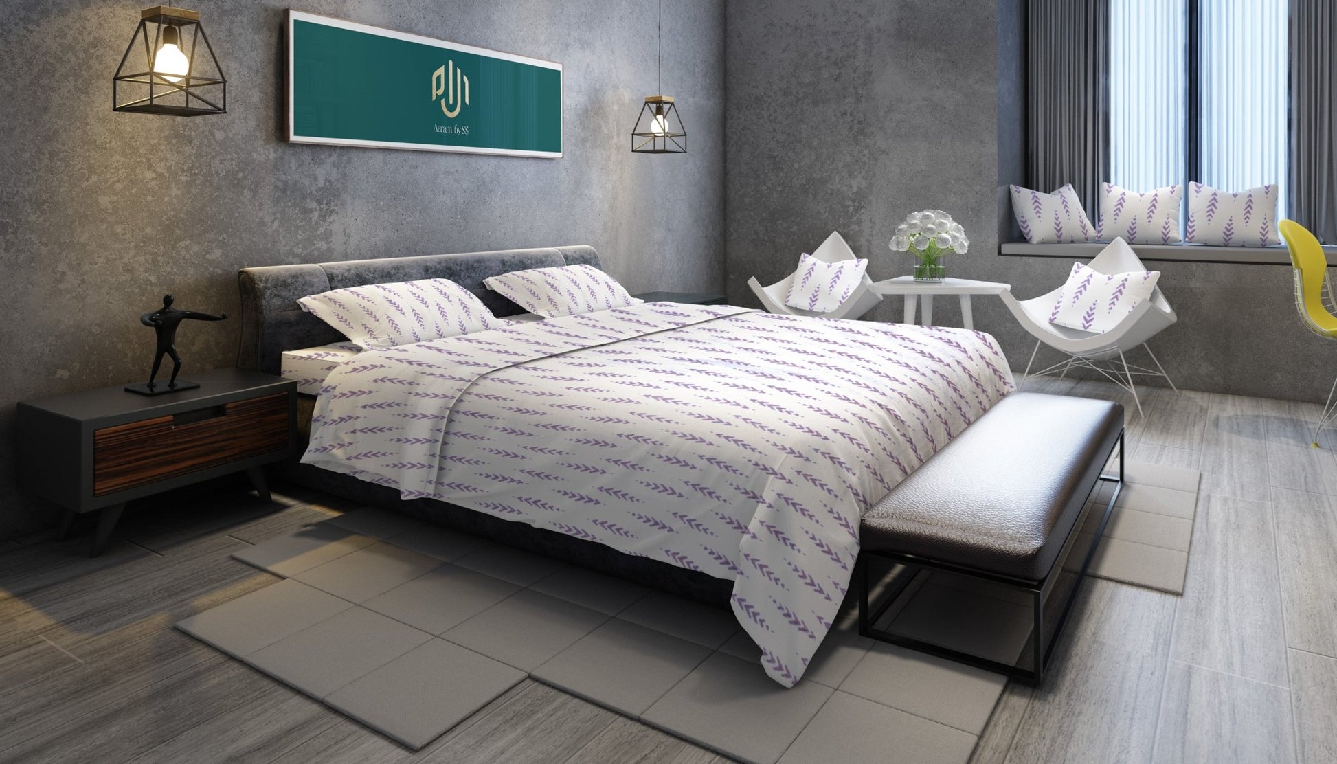 Lavender & White 100% Pure Cotton Bed Sheet Set – Premium Edition