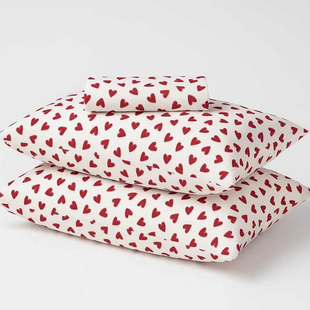 Crimson Hearts 100% Twill Weave Cotton Bed Sheet Set – Premium Edition