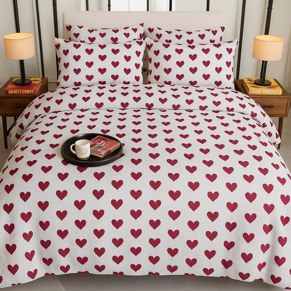 Crimson Hearts 100% Twill Weave Cotton Bed Sheet Set – Premium Edition