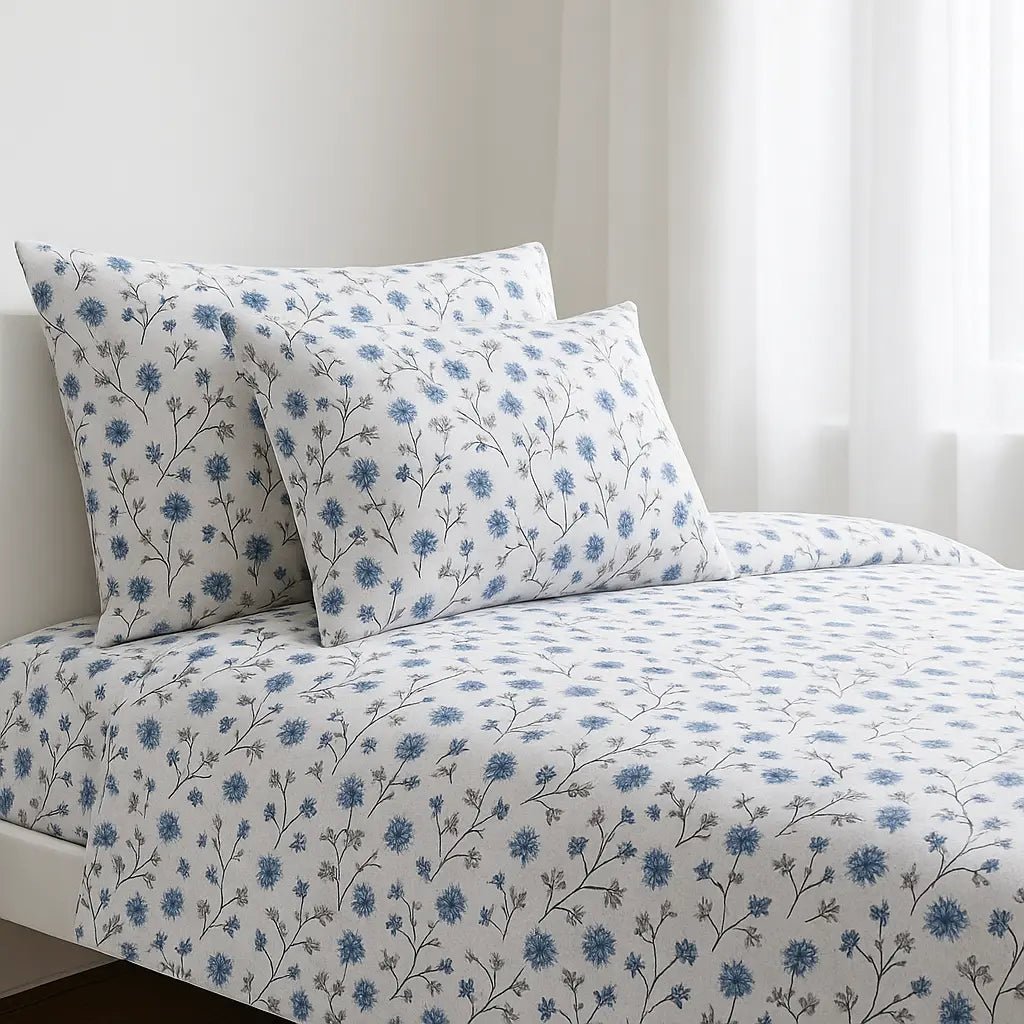 Azure Bloom 100% Pure Cotton Bed Sheet Set – Premium Edition