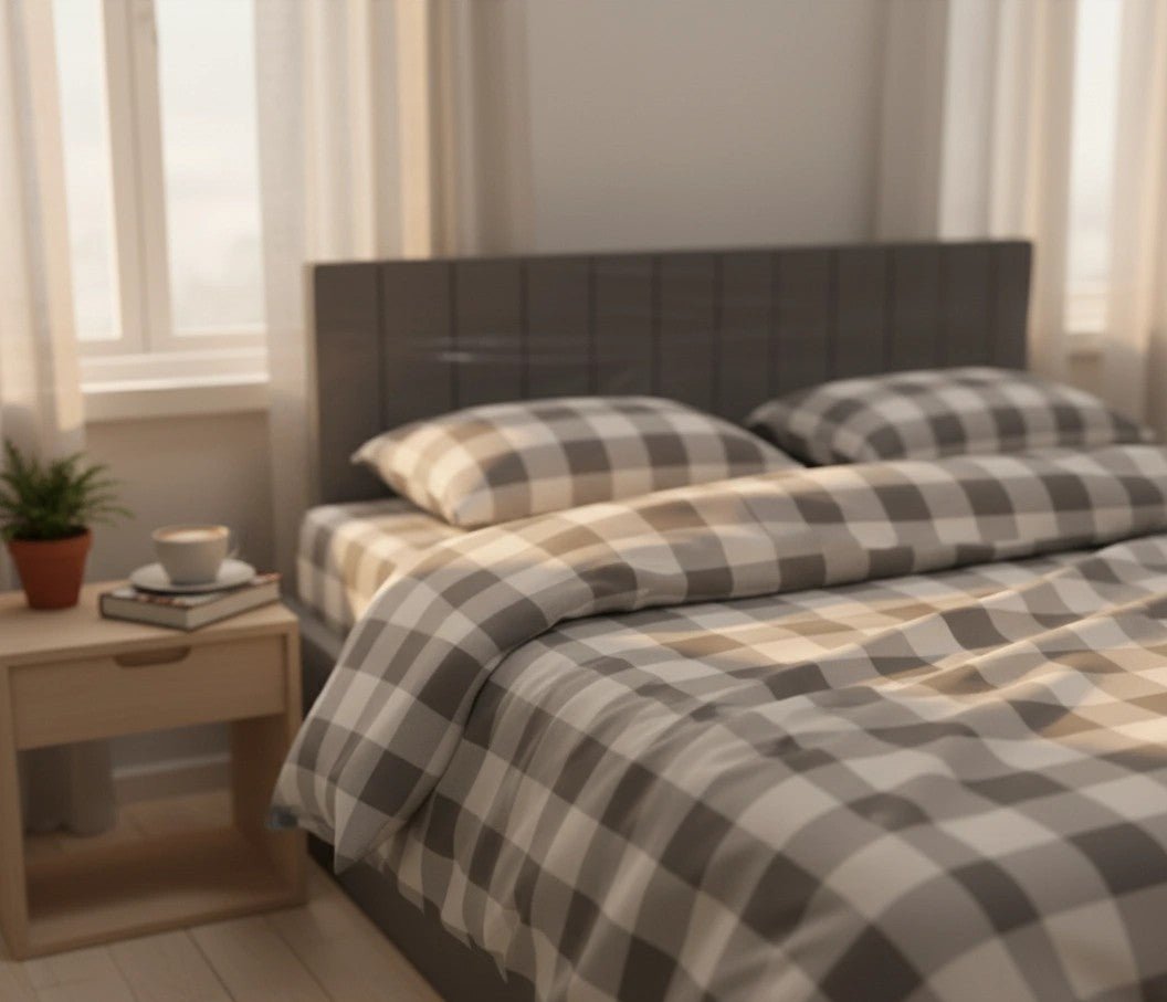 Nordic Grey Check – 100% Cotton Percale Bedsheet Set