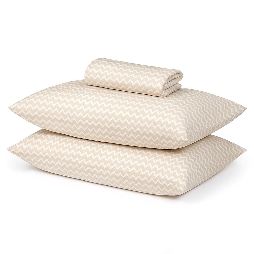 Cream Zigzag 100% Pure Cotton Bed Sheet Set – Premium Edition