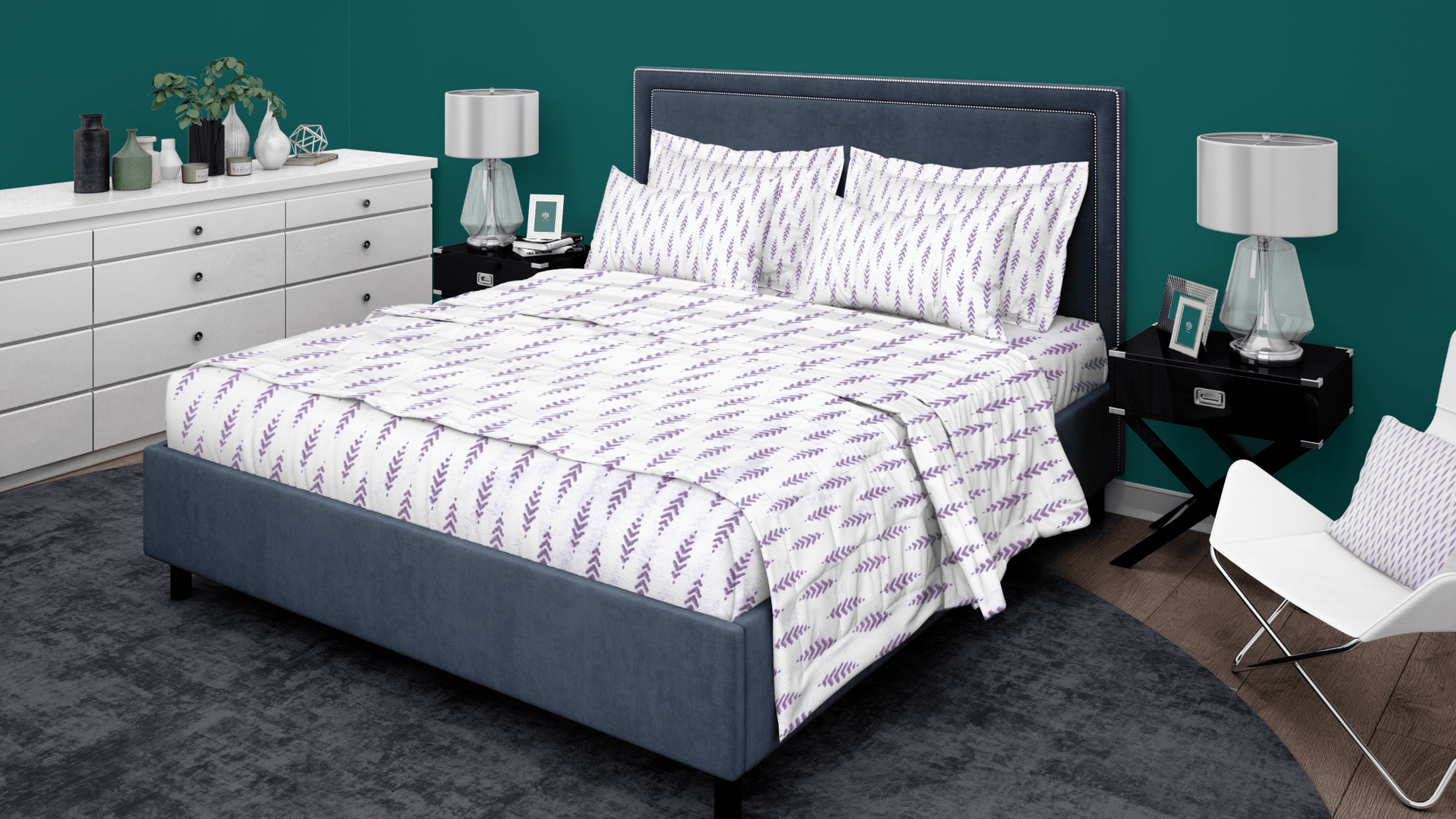 Lavender & White 100% Pure Cotton Bed Sheet Set – Premium Edition
