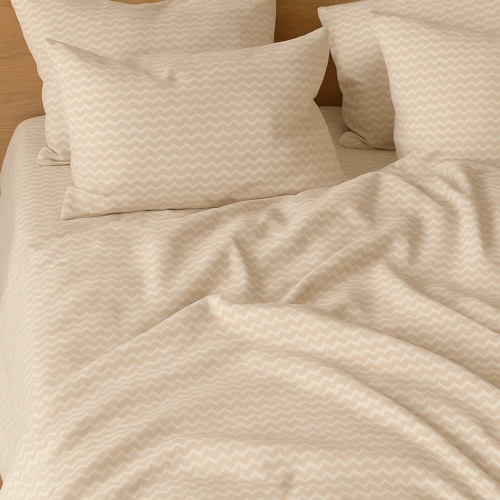Cream Zigzag 100% Pure Cotton Bed Sheet Set – Premium Edition