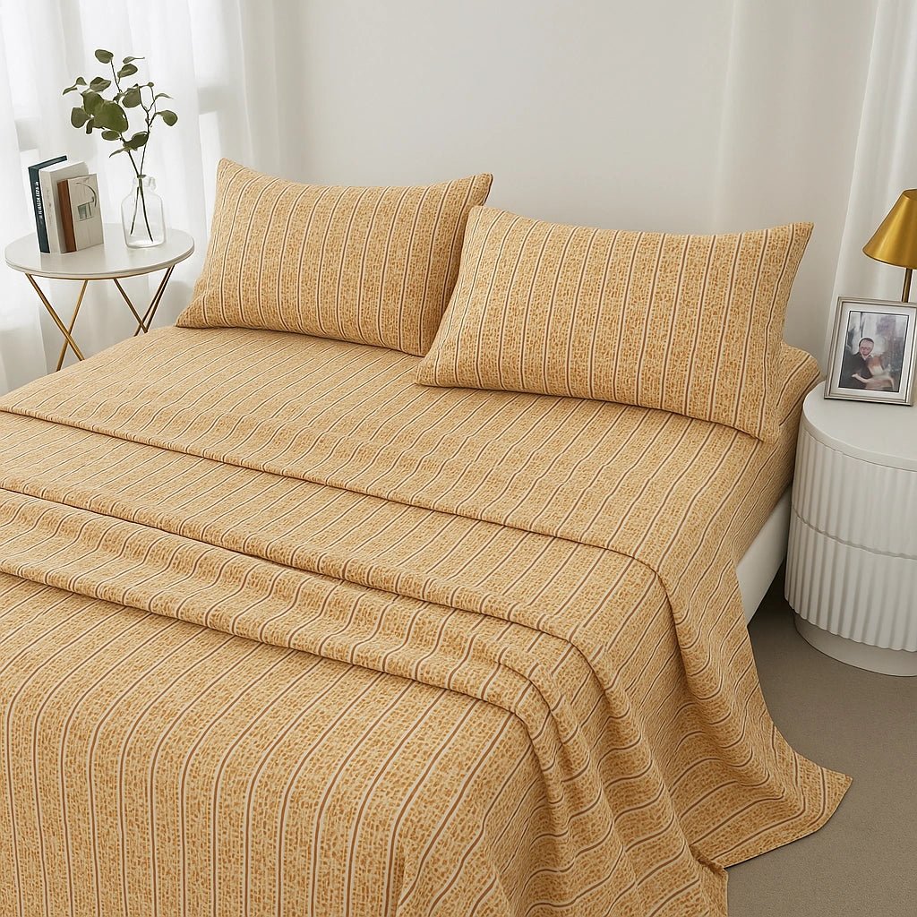 Golden Stripes 100% Pure Cotton Bed Sheet Set – Premium Edition