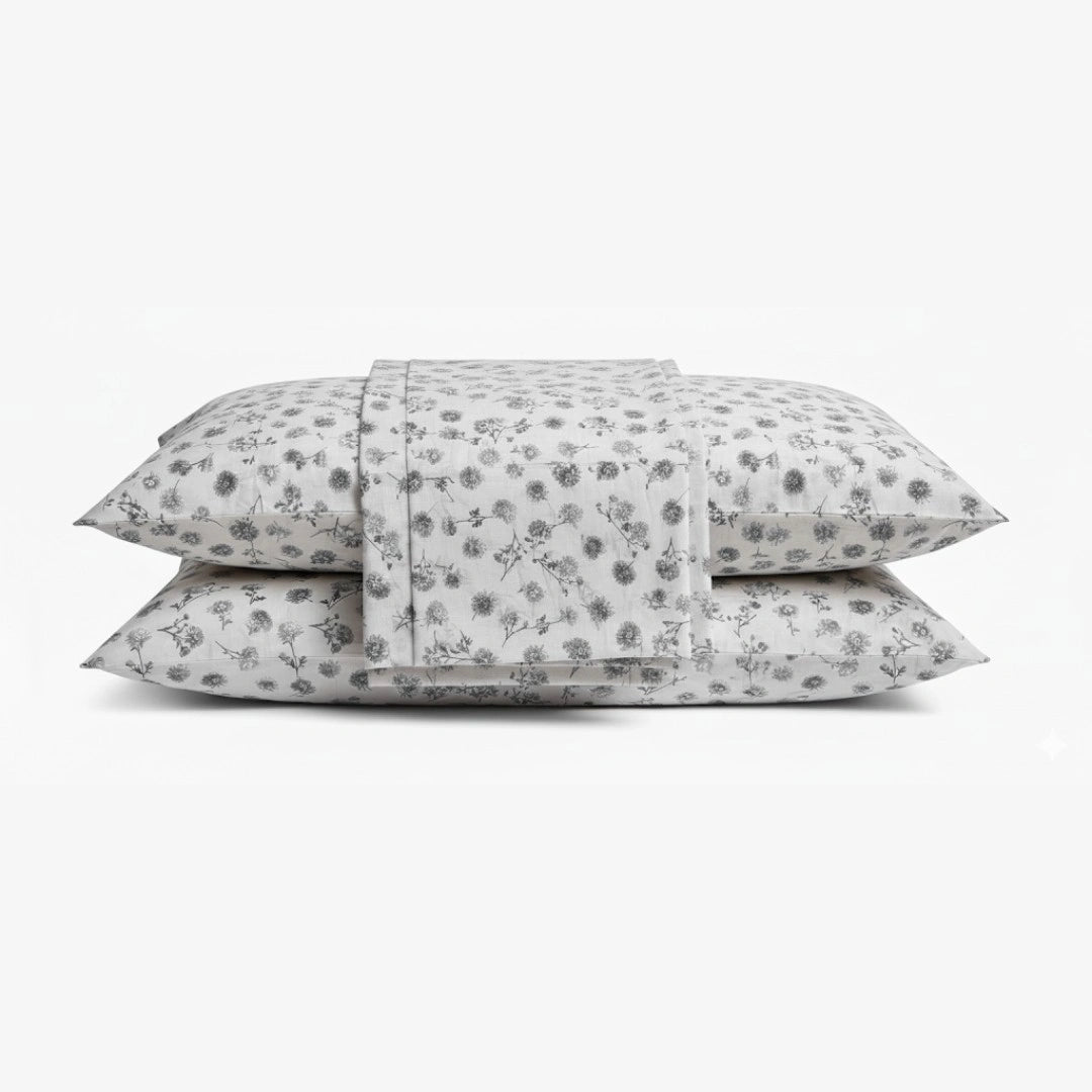 Silver Bloom 100% Pure Cotton Bed Sheet Set – Premium Edition